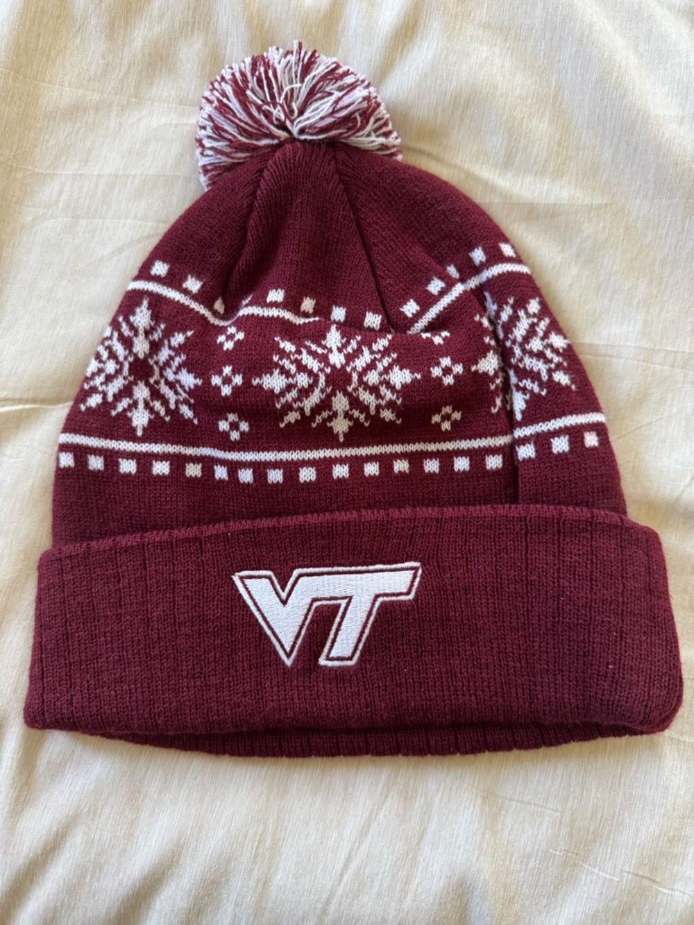 Virginia Tech VT Pom Beanie Hat - Maroon & White
